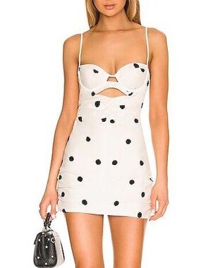 For Love & Lemons Abigail Dress White Polka Dot Mini